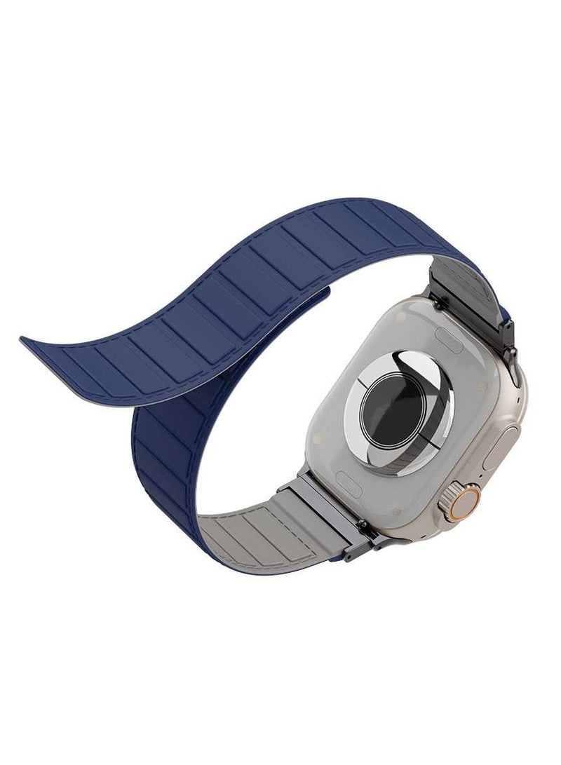 ليفيلو سوار مغناطيسي دوار من Vogue لساعة Apple Watch مقاس 45/44/42 / موصل رأس دوار لتغيير اللون / لون مزدوج / ملمس ناعم من السيليكون - أزرق/رمادي - Image 1