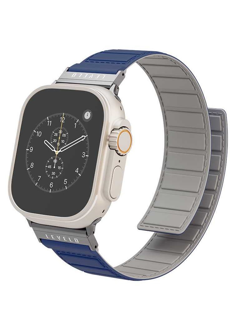 ليفيلو سوار مغناطيسي دوار من Vogue لساعة Apple Watch مقاس 45/44/42 / موصل رأس دوار لتغيير اللون / لون مزدوج / ملمس ناعم من السيليكون - أزرق/رمادي - Image 2