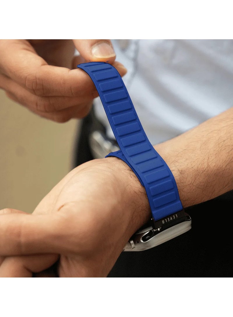 ليفيلو سوار مغناطيسي دوار من Vogue لساعة Apple Watch مقاس 45/44/42 / موصل رأس دوار لتغيير اللون / لون مزدوج / ملمس ناعم من السيليكون - أزرق/رمادي - Image 4