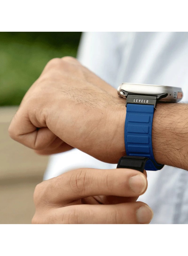 ليفيلو سوار مغناطيسي دوار من Vogue لساعة Apple Watch مقاس 45/44/42 / موصل رأس دوار لتغيير اللون / لون مزدوج / ملمس ناعم من السيليكون - أزرق/رمادي - Image 3