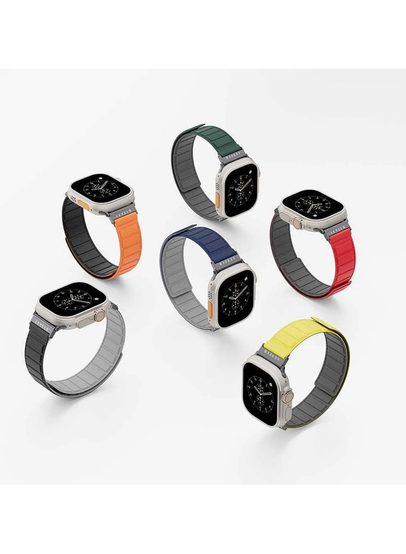 ليفيلو سوار مغناطيسي دوار من Vogue لساعة Apple Watch مقاس 45/44/42 / موصل رأس دوار لتغيير اللون / لون مزدوج / ملمس ناعم من السيليكون - أزرق/رمادي - Image 5