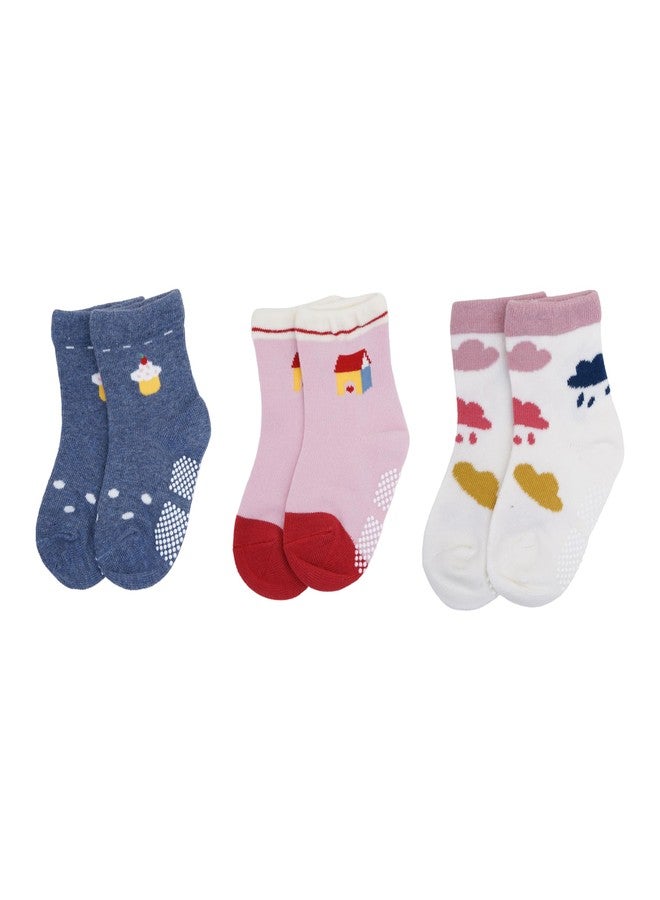Secure Steps Anti Skid Socks for Babies - Soft Cotton Non Slip Socks for 1-3 Years | Crawling & Walking | Safe Grip Kids Socks | Baby Boy | (Pack of 3) - Image 1