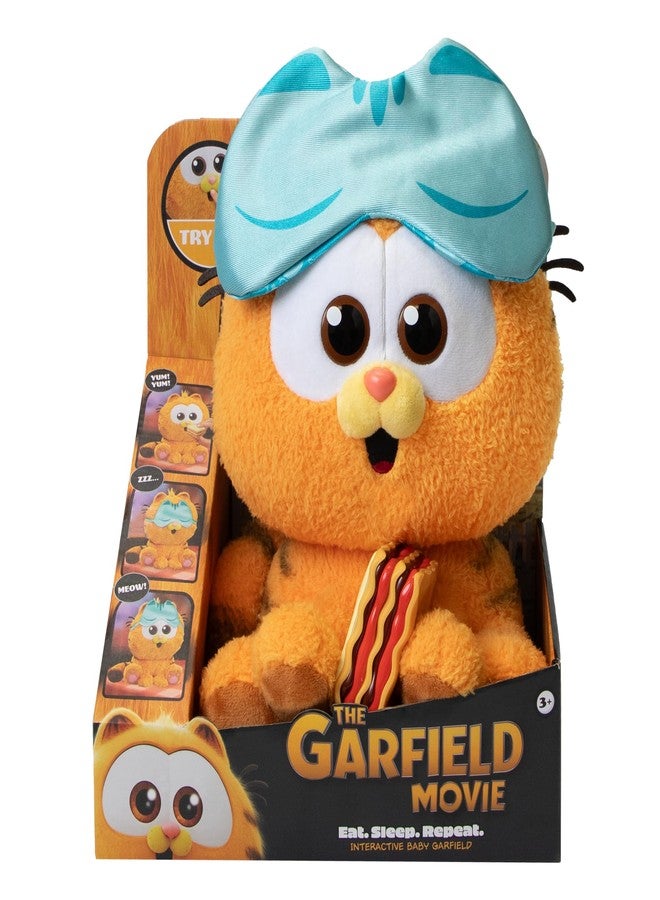 Animagic Baby Garfield Eat Sleep and Repeat 10'' (25cm) Plush | Includes Lasagna and Sleep Mask | Great for Garfield Fans | Ages 3+ - Image 1