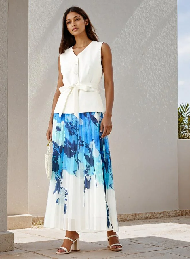 ايكونيك فستان بدون أكمام بطبعة أيقونية مع حزام