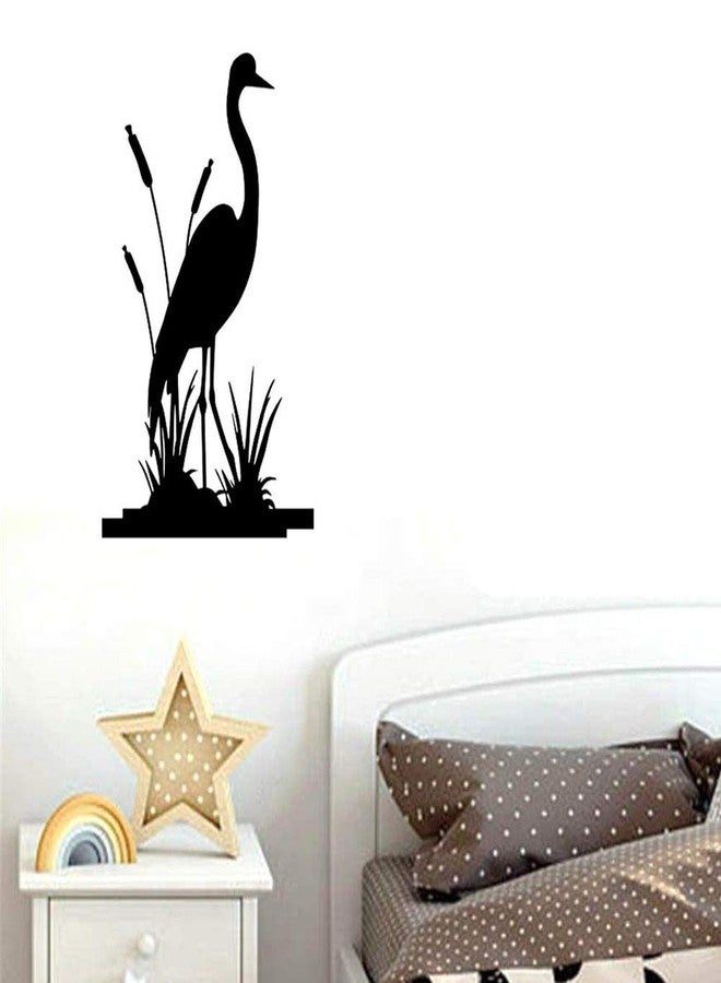 BIBITIME 13.38" x 23.22" Reed Grass Marsh Bird Wall Decal Nature Animal Silhouette Vinyl Sticker for Living Room Home Art PVC Murals Nursery Bedroom Children Kids Room Decor (Black) - Image 1