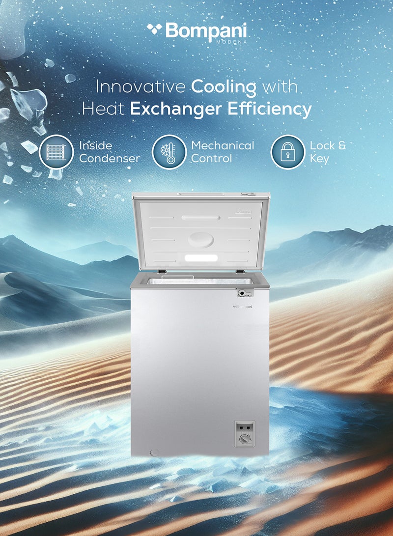 Bompani 150L Gross / 99L Net Capacity Chest Freezer, Convertible, Defrost, Lock & Key, 1x Basket, 220-240V, R600a Refrigerant 129 kg 400 W BOCF150I Silver - Image 4