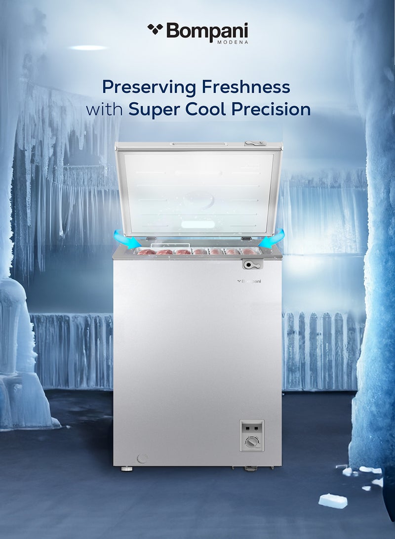Bompani 150L Gross / 99L Net Capacity Chest Freezer, Convertible, Defrost, Lock & Key, 1x Basket, 220-240V, R600a Refrigerant 129 kg 400 W BOCF150I Silver - Image 2