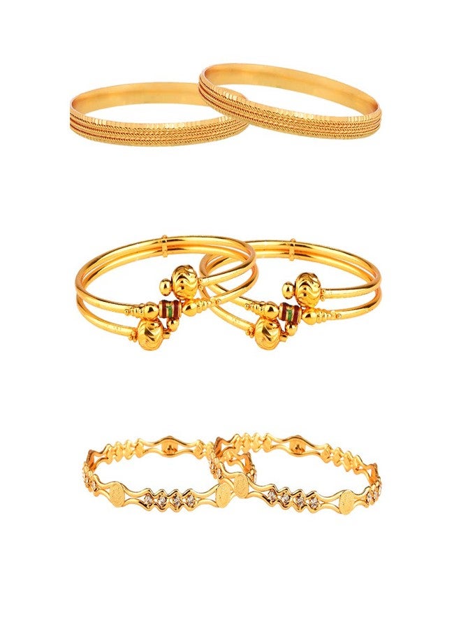 KENNICE Combo Of Designer Victoria Bangles, Trendy Gold Plated And Coinage Bangles For Women - Pack Of 6 - Image 1