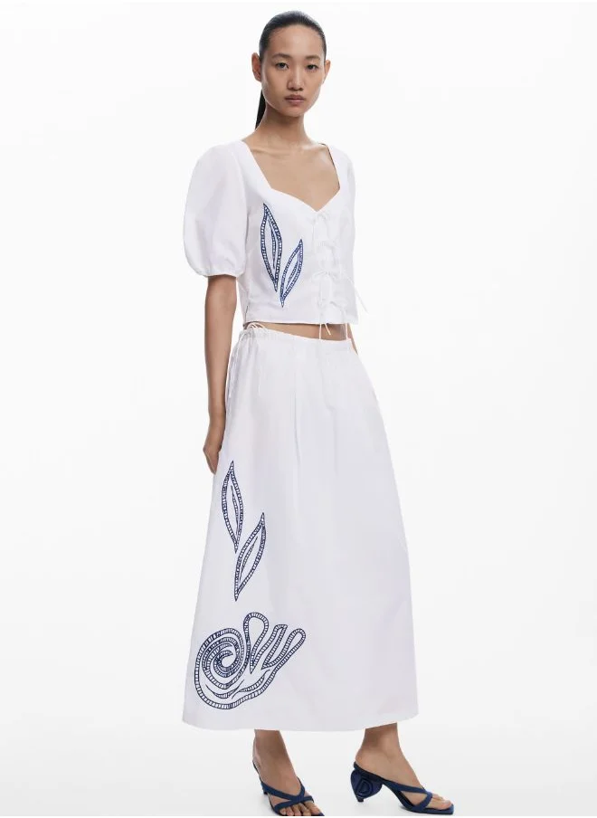 DESIGUAL Embroidered Puff-Sleeve Blouse