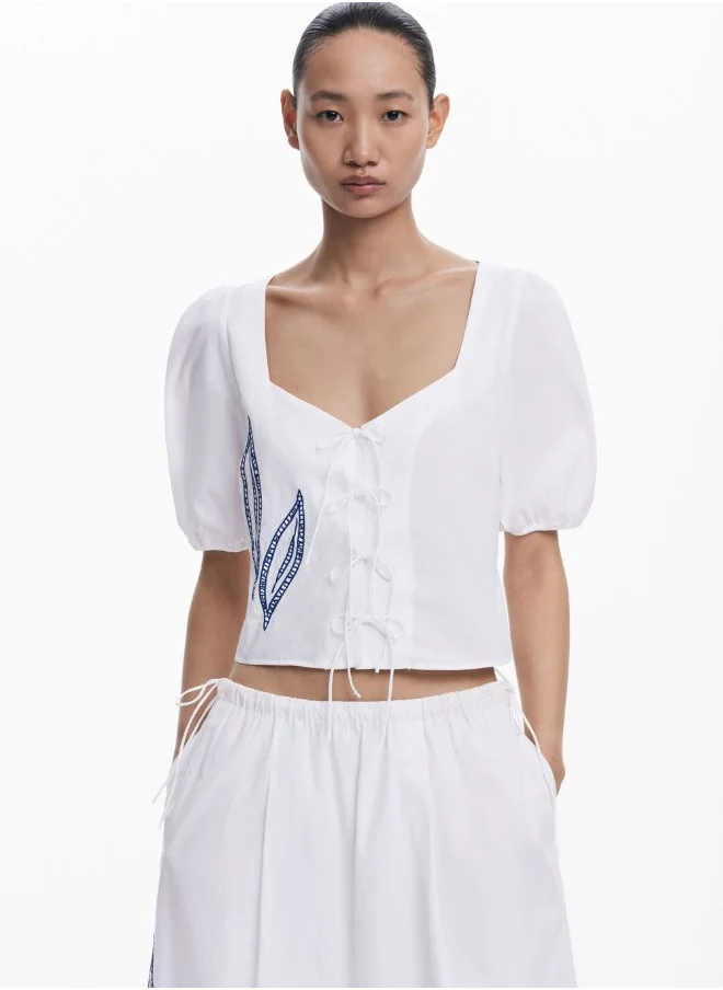 DESIGUAL Embroidered Puff-Sleeve Blouse