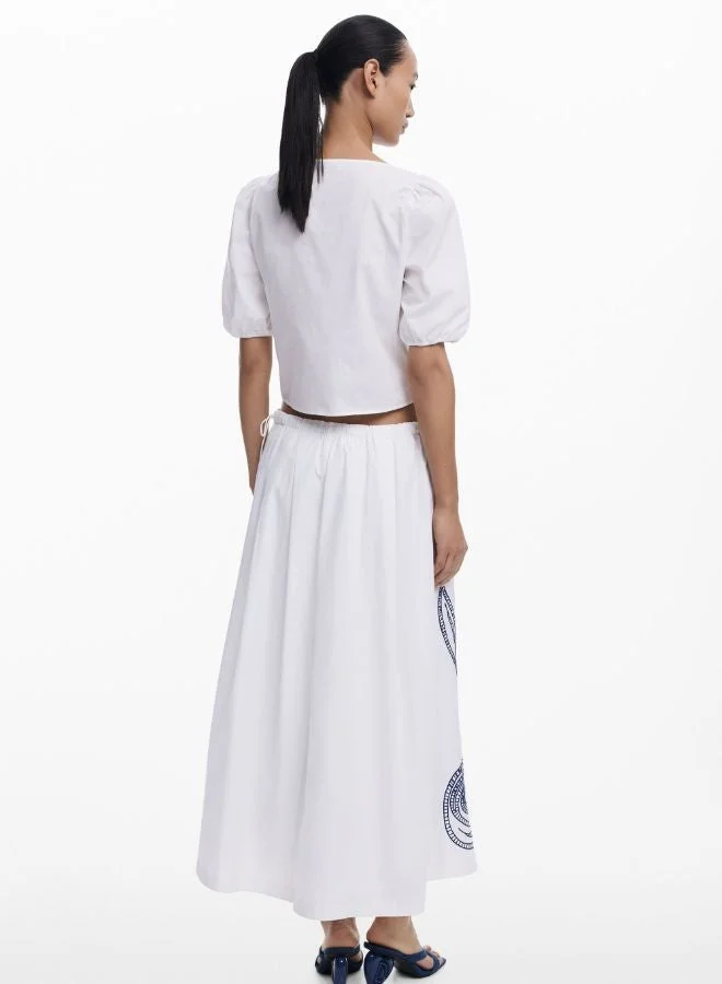 DESIGUAL White Embroidered Puff-Sleeve Blouse for Women | Best Price UAE