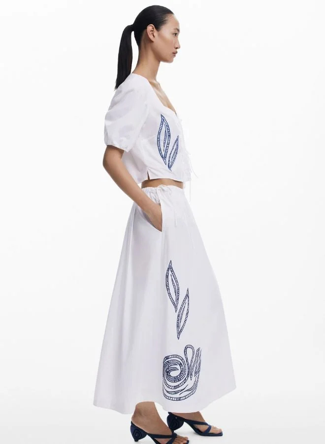 DESIGUAL White Embroidered Puff-Sleeve Blouse for Women | Best Price UAE