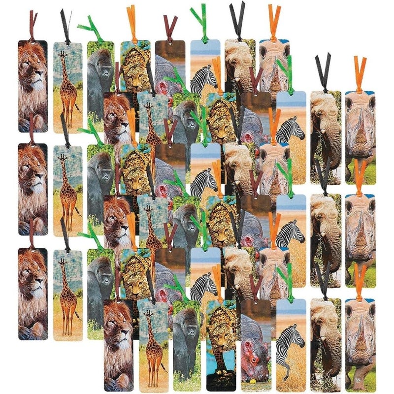 Fun Express Laminated Safari Animal Bookmarks 48 Count Great for SchoolClassroom Giveaways Book Club Tokens Birthday Party Prizes Favors