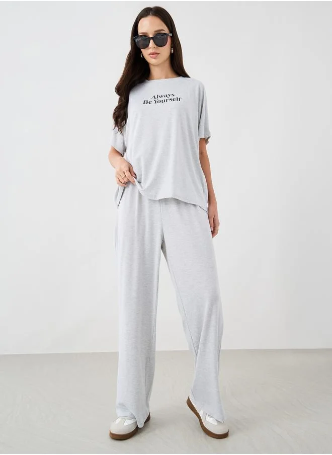 Take Two Take Two Slogan Print Short Sleeve T-Shirt and Pants Co-Ords