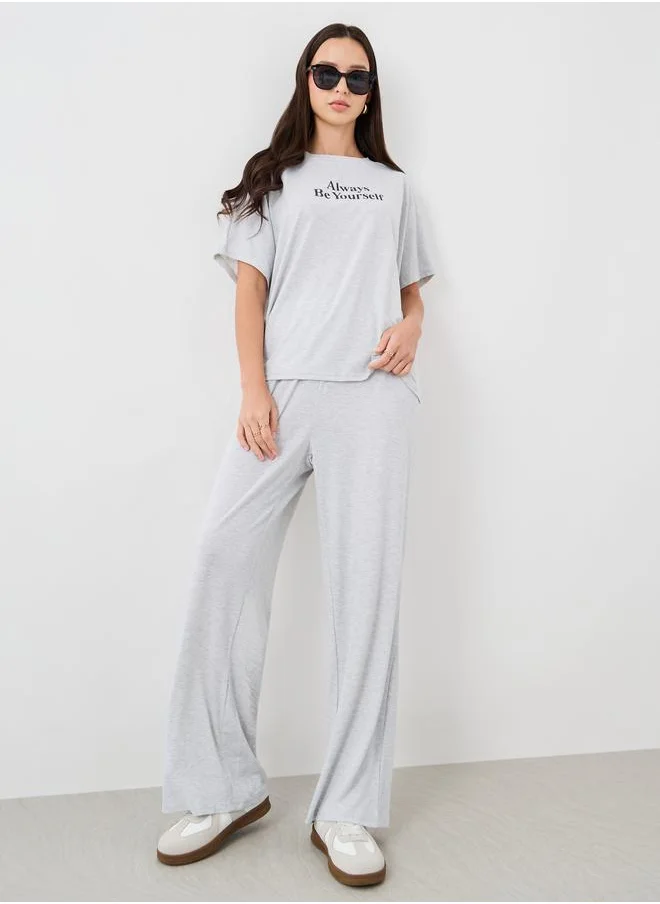 Take Two Take Two Slogan Print Short Sleeve T-Shirt and Pants Co-Ords