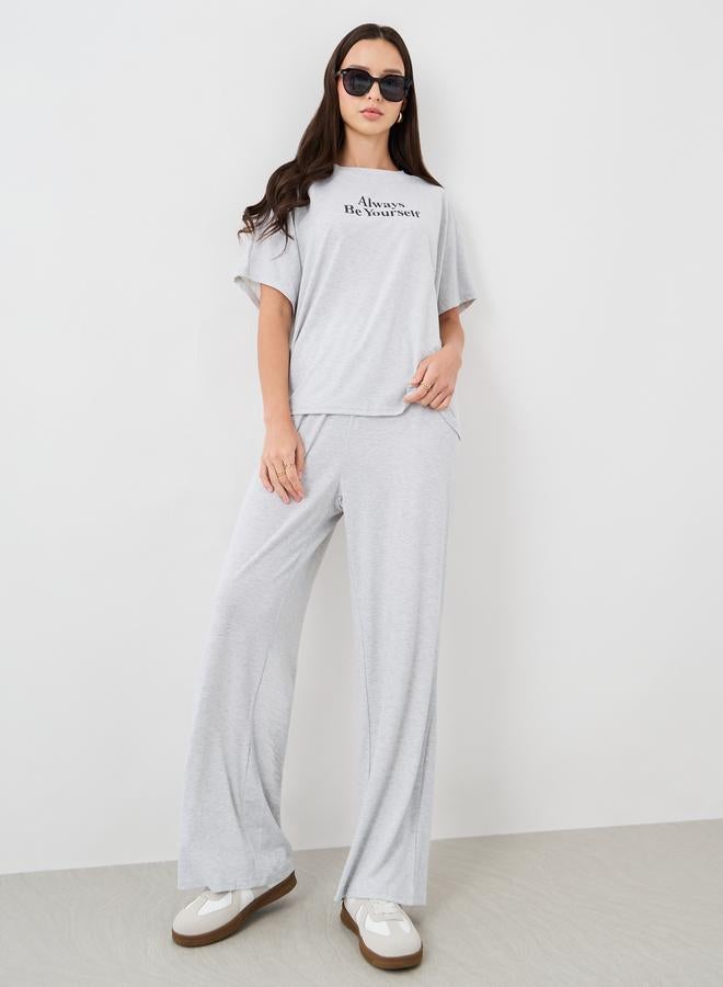 Take Two Take Two Slogan Print Short Sleeve T-Shirt and Pants Co-Ords  - Image 1