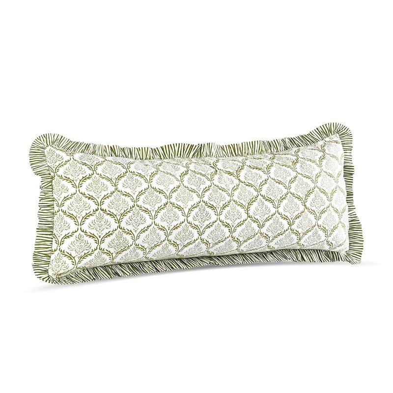 CPC COTTON PRINT CLUB CPC Hand Block Print Fern Regal Ruffle Sham Pillow Cover 36" x 14" inch Hidden Zipper Decorative Pillowcase for Couch, Bed, Sofa, Farmhouse, Cottagecore Decor Gift Spring, Easter, Valentine - Image 5