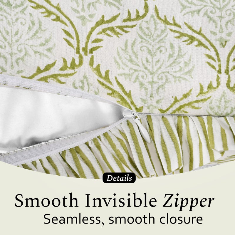 CPC COTTON PRINT CLUB CPC Hand Block Print Fern Regal Ruffle Sham Pillow Cover 36" x 14" inch Hidden Zipper Decorative Pillowcase for Couch, Bed, Sofa, Farmhouse, Cottagecore Decor Gift Spring, Easter, Valentine - Image 3