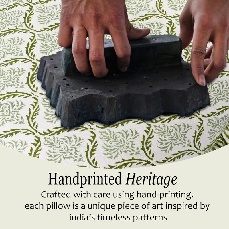CPC COTTON PRINT CLUB CPC Hand Block Print Fern Regal Ruffle Sham Pillow Cover 36" x 14" inch Hidden Zipper Decorative Pillowcase for Couch, Bed, Sofa, Farmhouse, Cottagecore Decor Gift Spring, Easter, Valentine - Image 4