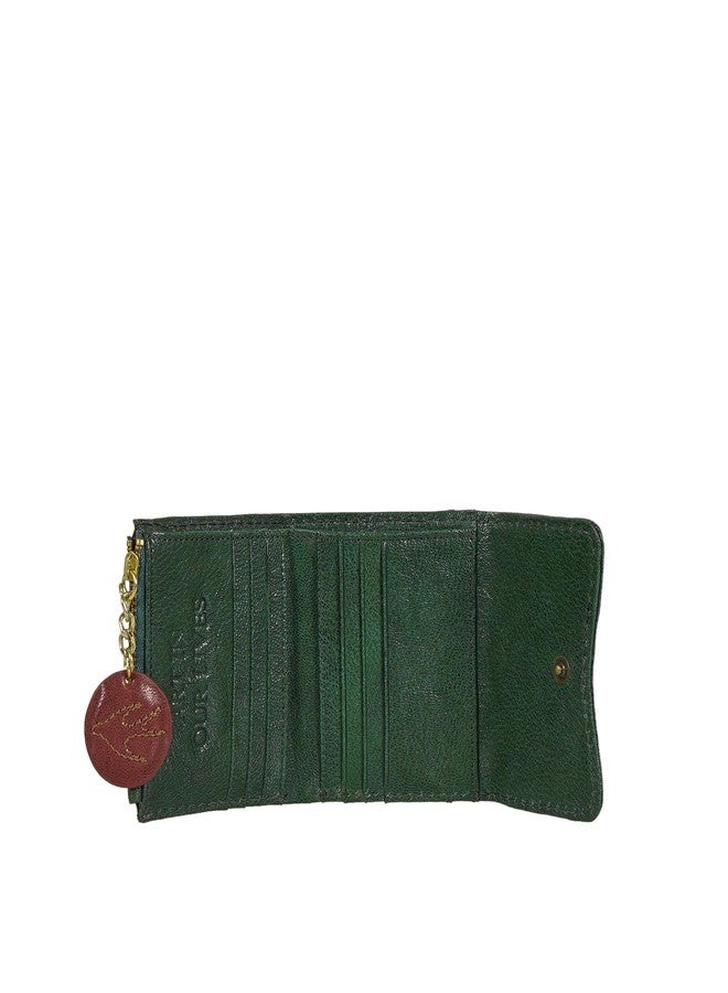 هاي ديزاين حقيبة هايدساين الجلدية الأصلية فرعون W1 النسائية ثلاثية الطي - أخضر/أحمر - Image 3