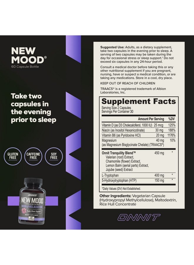 أونيت كبسولات ONNIT New Mood لدعم التوتر اليومي، مكمل غذائي لدعم النوم والمزاج للرجال والنساء، كبسولات يومية لإدارة التوتر، 60 كبسولة - Image 3