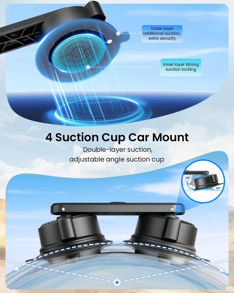 Maectech Four Suction Cup Car Mount Kit for Insta360 Car Mount Adjustable Double-Layer Suction Cup for Go pro Action Camera Mounts for insta360 X5 Accessories - Image 2