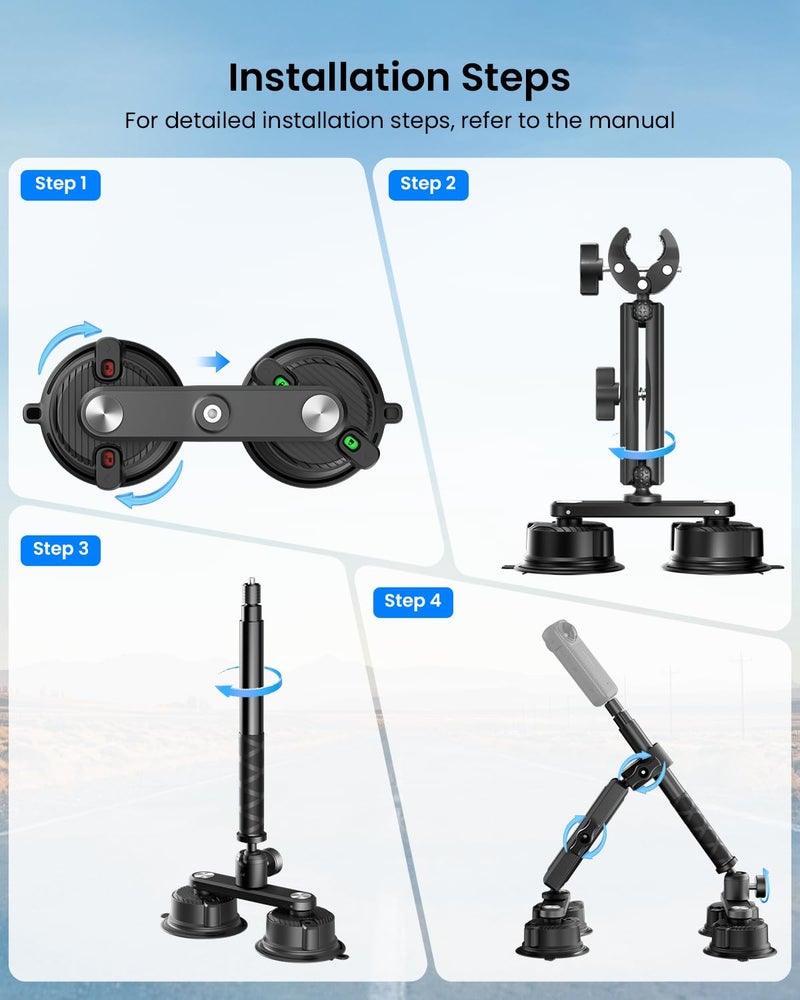 Maectech Four Suction Cup Car Mount Kit for Insta360 Car Mount Adjustable Double-Layer Suction Cup for Go pro Action Camera Mounts for insta360 X5 Accessories - Image 5