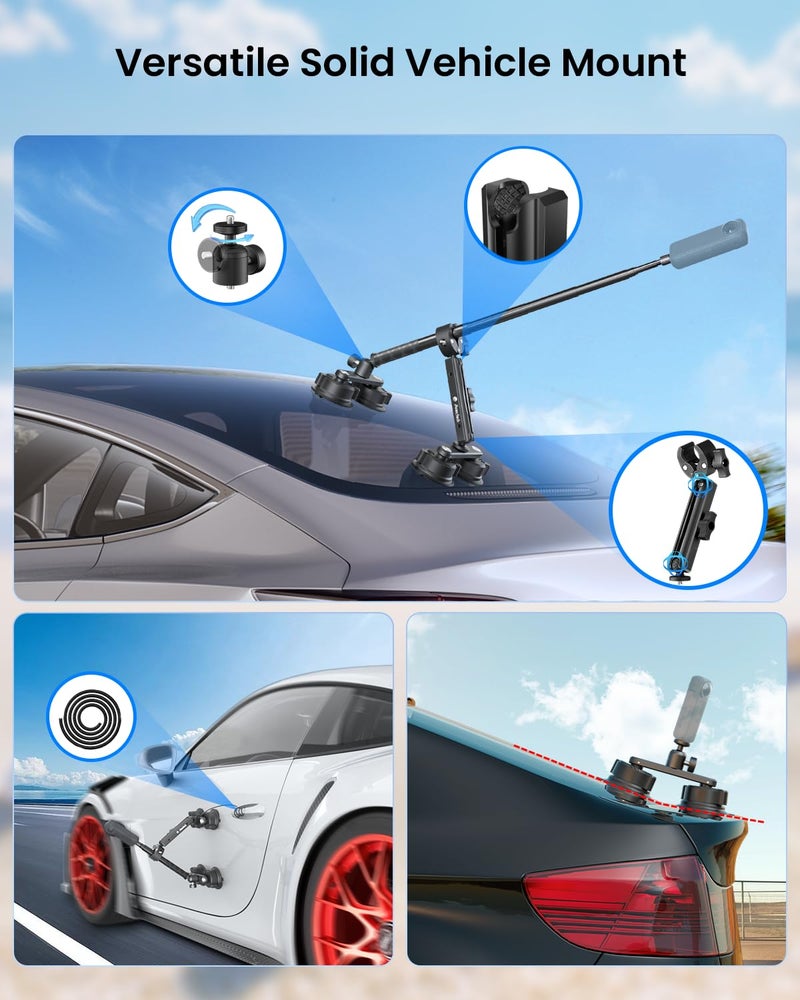 Maectech Four Suction Cup Car Mount Kit for Insta360 Car Mount Adjustable Double-Layer Suction Cup for Go pro Action Camera Mounts for insta360 X5 Accessories - Image 4