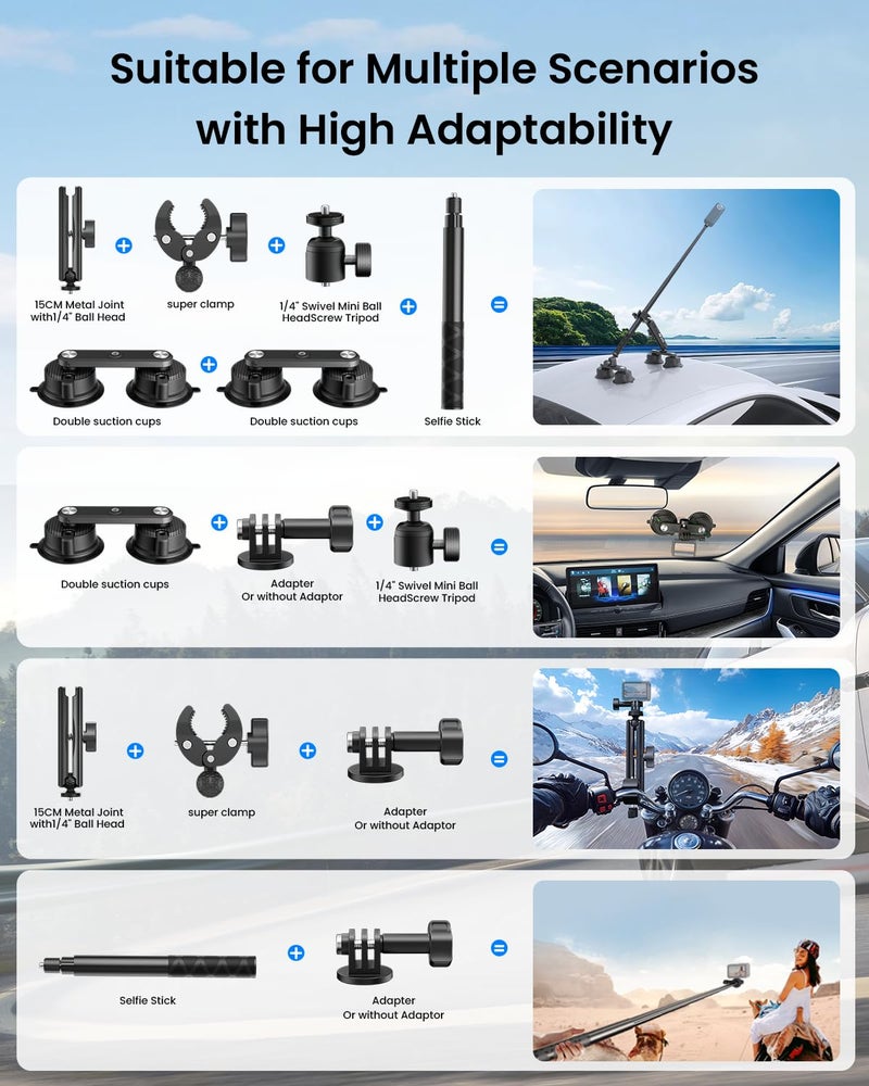 Maectech Four Suction Cup Car Mount Kit for Insta360 Car Mount Adjustable Double-Layer Suction Cup for Go pro Action Camera Mounts for insta360 X5 Accessories - Image 3