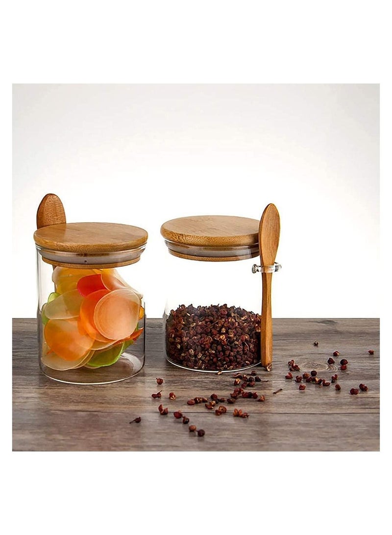 SYOSI 1 Clear Glass Storage Jar with Wooden Spoon, 420ML Airtight Lid Sealed Small Glass Container Jar for Bath Salt Holder, Sugar, Spices, Coffee, Matcha, Condiments, Pepper - Image 4