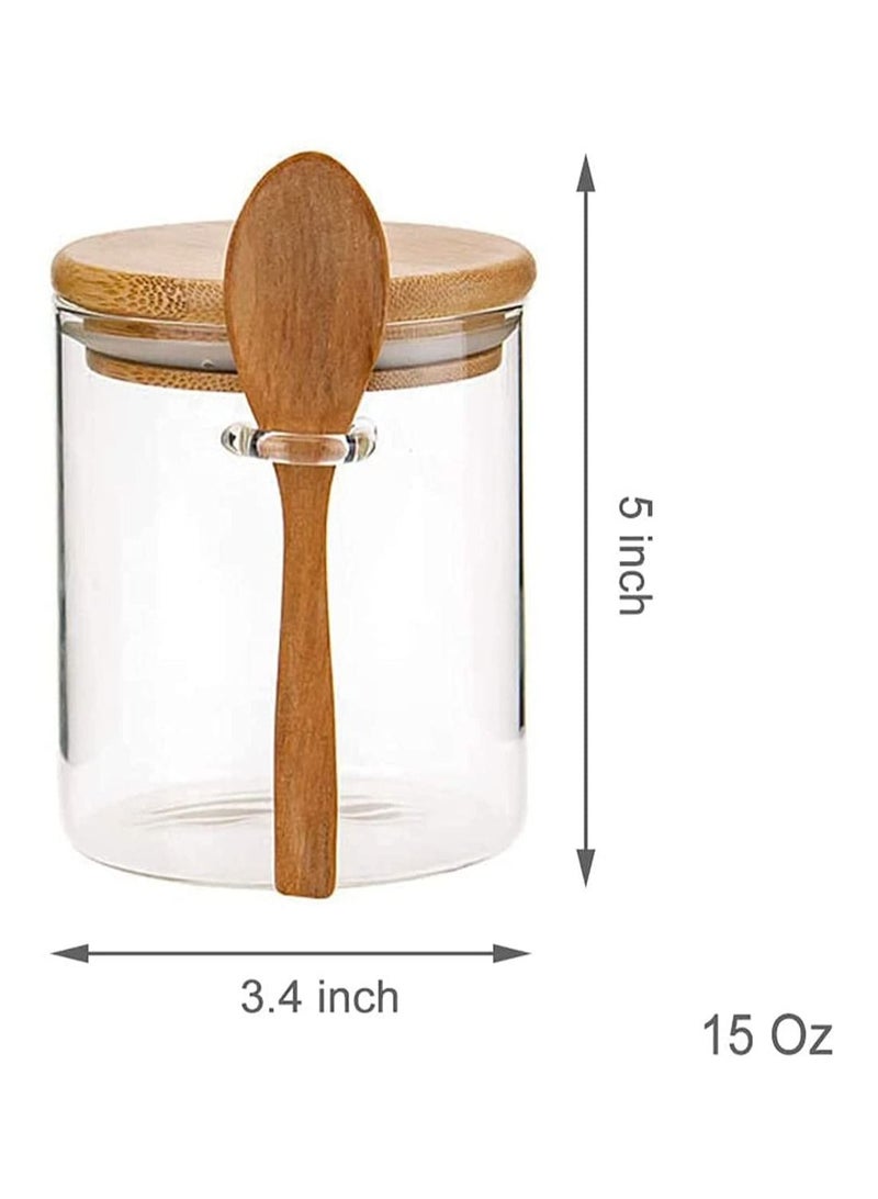 SYOSI 1 Clear Glass Storage Jar with Wooden Spoon, 420ML Airtight Lid Sealed Small Glass Container Jar for Bath Salt Holder, Sugar, Spices, Coffee, Matcha, Condiments, Pepper - Image 1