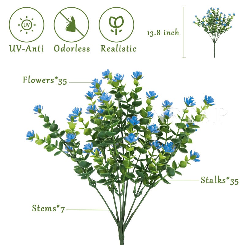 NETAP Outdoor Artificial Flowers UV Resistant, 20 Bundles Fake Realistic Floral Greenery Plants for Outside Porch, Window Boxes, Garden, Yard, Inside Home Table Decor,Blue - Image 2