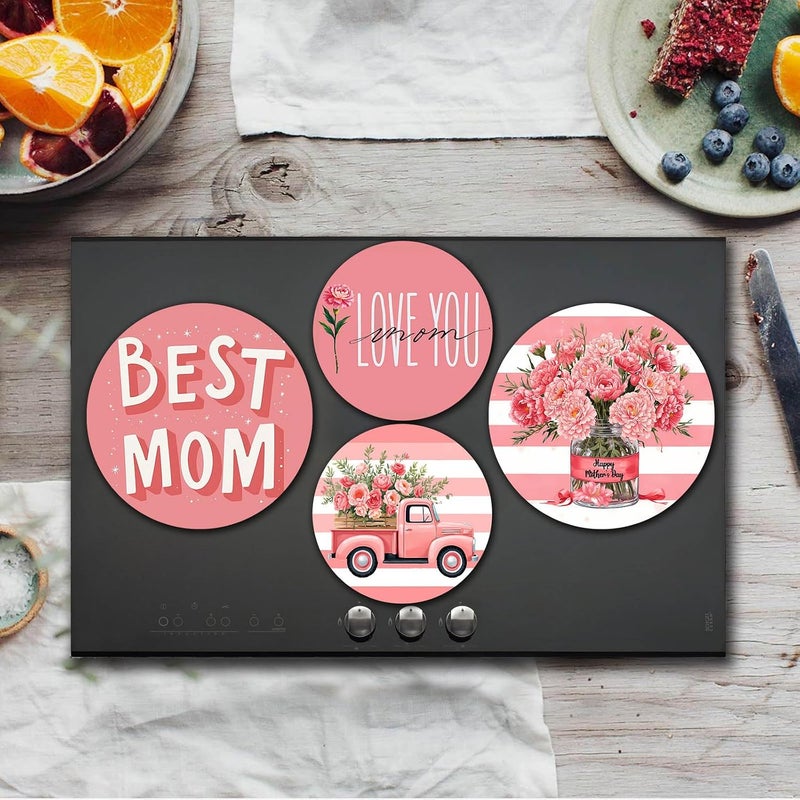 Aihonmin Happy Mother's Day Stove Covers Set of 4 Metal 8 Inch and 10 Inch Best Mom Kitchen Stove Decor Kitchen Home Decoration Great Mother Electric Stove Burner Covers Range Kitchen Decorations - Image 2