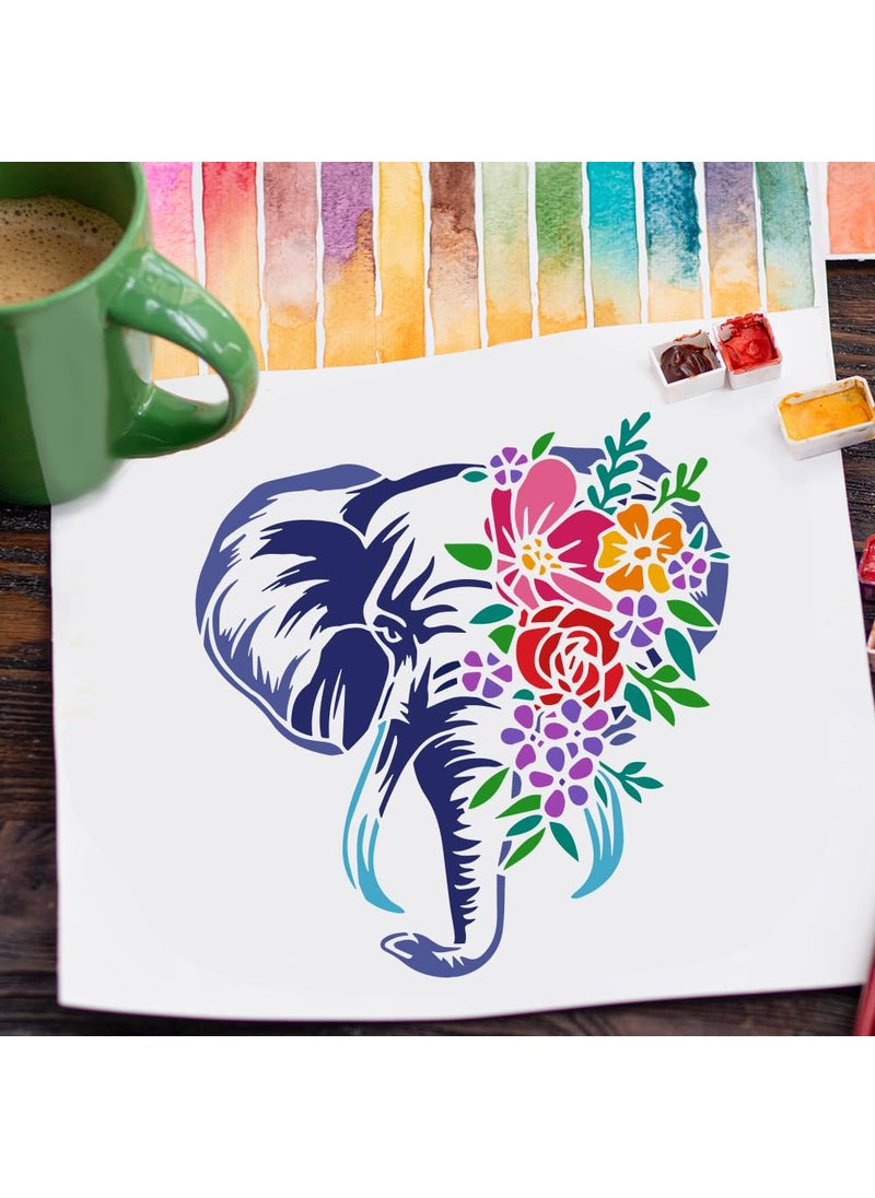 FINGERINSPIRE FINGERINSPIRE Floral Elephant Painting Stencil 11.8x11.8 inch Plastic Elephant Pattern Stencil Reusable Animal Theme Template for Painting on Wood, Floor, Wall, Tile, Canvas, Fabric and Furniture  - Image 5