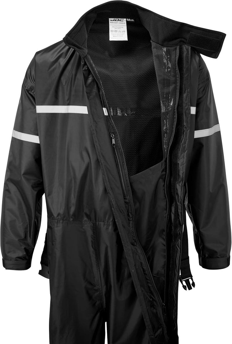 JDC Motorcycle Waterproof Rain Suit Over Suit 1PC - SHIELD - Black - S - Regular Leg (32") - Image 5