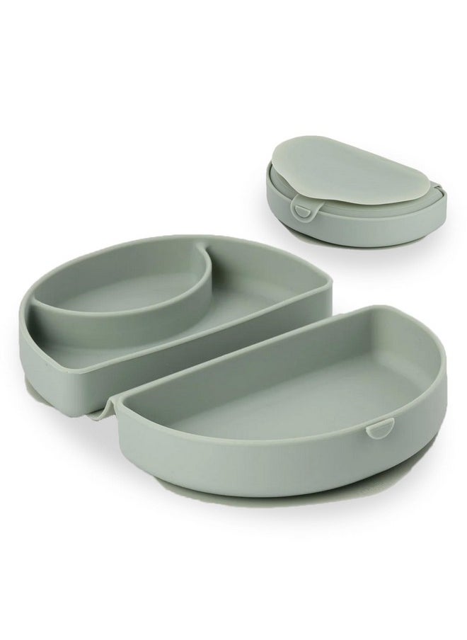 Miniware Silifold - Silicone Baby Plate - Compact & Foldable Baby Travel Essential To Promote Self-Feeding - Food Grade Silicone Baby Plates & Toddler Plates - Bpa Free Baby Essentials (Sage)  - Image 1
