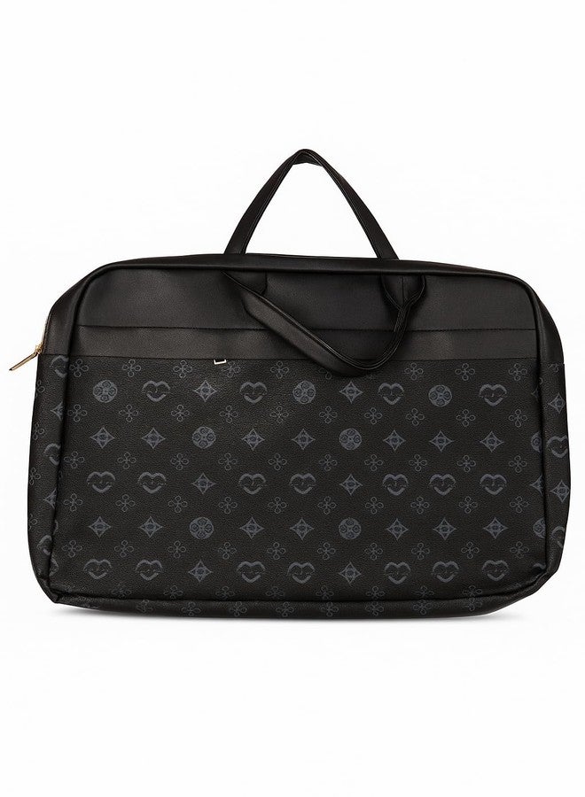 PAUL SONS Designer Pattern Laptop Bag, Geometric Print, Faux Leather,Suitable for Laptops, Tablets, Documents, and Everyday Essentials, ideal for Professionals and Students (BLACK, Large)