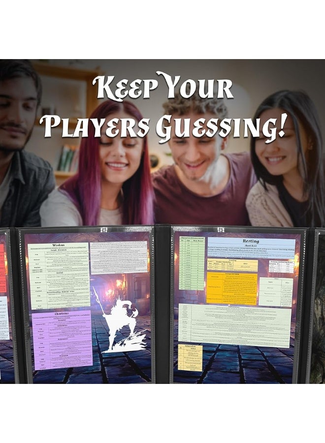 CASEMATIX شاشة CASEMATIX DM من الجلد الصناعي المنقوش - شاشة Dungeon Master قابلة للطي بأربعة ألواح مع جيوب قابلة للمسح الرطب ومتوافقة مع ألعاب الأدوار على الطاولة، لا تشمل الإضافات، سوداء - Image 4