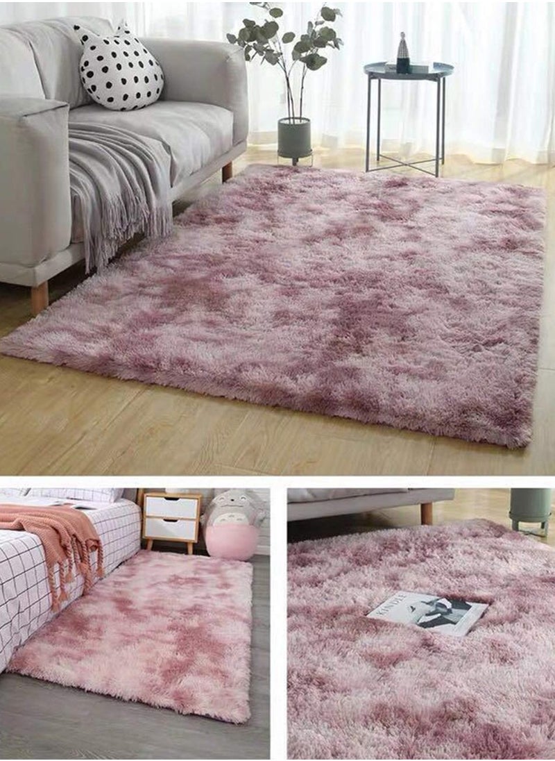 LOKIPA - Large Area Home Rugs，Super Soft Fluffy Modern Bedroom Rug, Tie-Dyed Dark Gray Indoor Shag Fuzzy Carpets for Girls Kids Nursery Room - Pink - Image 1