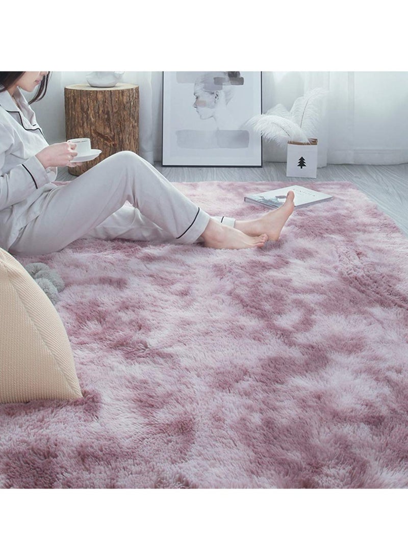 LOKIPA - Large Area Home Rugs，Super Soft Fluffy Modern Bedroom Rug, Tie-Dyed Dark Gray Indoor Shag Fuzzy Carpets for Girls Kids Nursery Room - Pink - Image 1