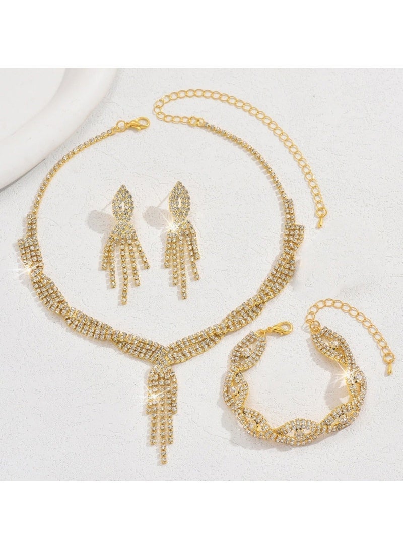 JOOLI 3 piece Jewelry Set of Necklace Bracelet Earrings Shiny Drop Shape Chic Oval Rhinestone Jewellery Set for Women Ladies Gift for Girlfriend Wife Mother Bridesmaids Feast Wedding Accessories - Image 4