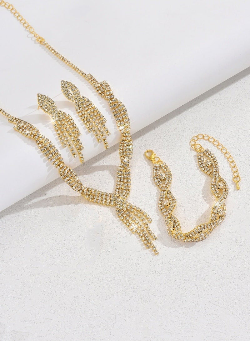 JOOLI 3 piece Jewelry Set of Necklace Bracelet Earrings Shiny Drop Shape Chic Oval Rhinestone Jewellery Set for Women Ladies Gift for Girlfriend Wife Mother Bridesmaids Feast Wedding Accessories - Image 3