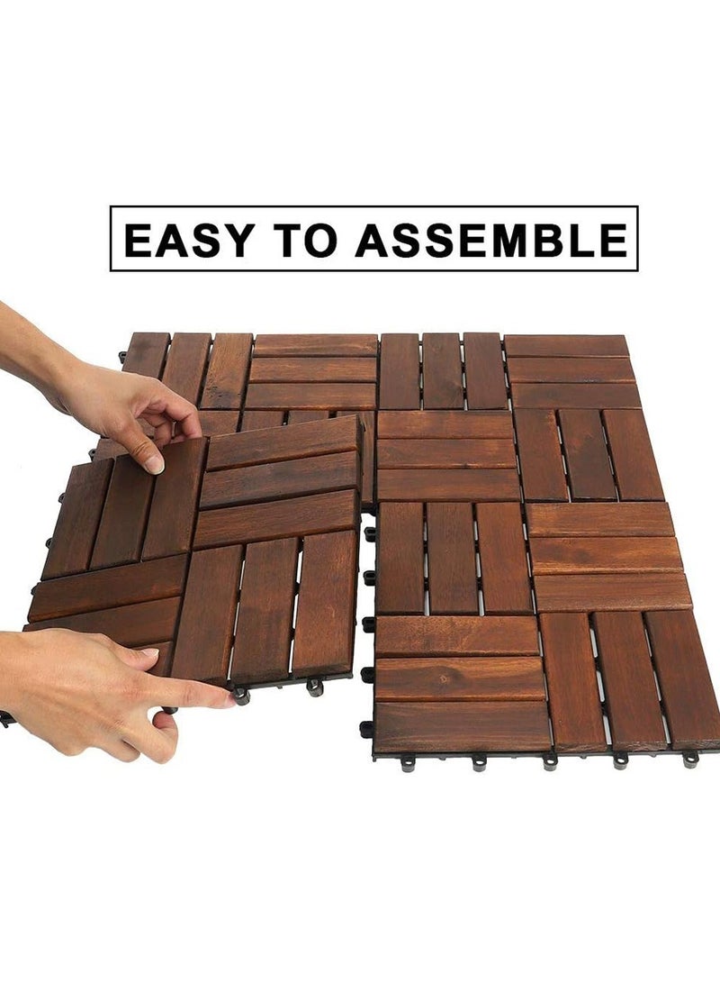 HOME TASTE 2 Pcs Hard Wood Interlocking Patio Deck Tiles Acacia Wood Deck Tiles Interlocking Outdoor, Patio Tiles Outdoor Interlocking Waterproof All Weather  - Image 3