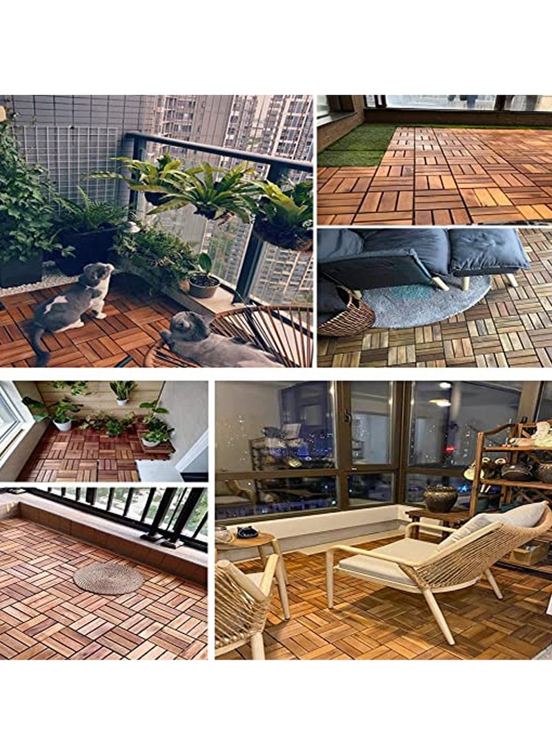 HOME TASTE 2 Pcs Hard Wood Interlocking Patio Deck Tiles Acacia Wood Deck Tiles Interlocking Outdoor, Patio Tiles Outdoor Interlocking Waterproof All Weather  - Image 5