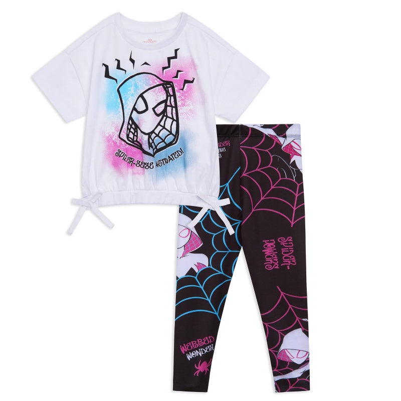 Marvel Spider-Man Spider-Gwen Toddler Girls T-Shirt and Leggings Outfit Set Ghost Spider White/Black 4T - Image 1
