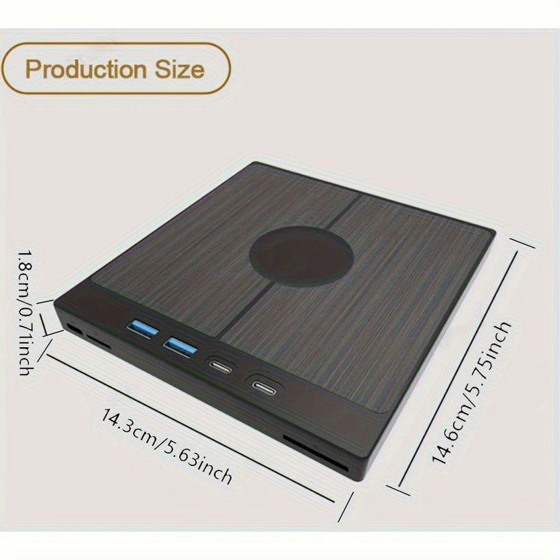 محرك أقراص CD DVD خارجي 7 في 1، USB 3.0، نوع C، أسود مع قارئ بطاقات - Image 2