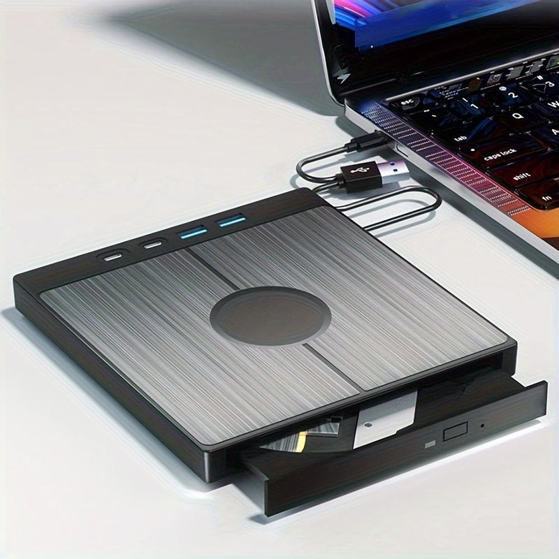 محرك أقراص CD DVD خارجي 7 في 1، USB 3.0، نوع C، أسود مع قارئ بطاقات - Image 5