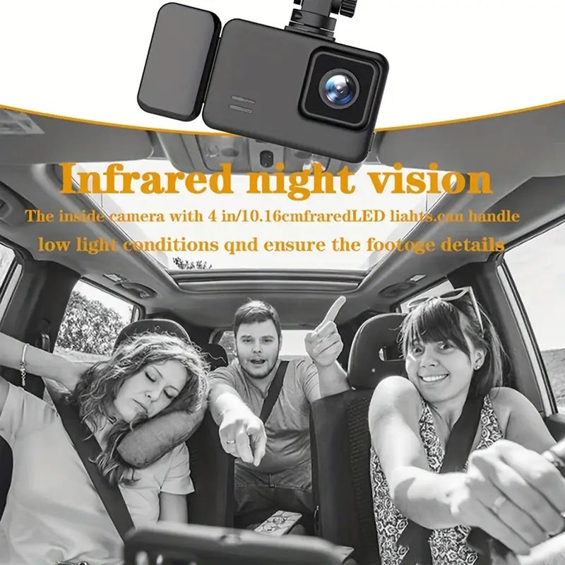 1080P Car DVR Dash Camera Front & Inside & Rear Camera 3-Lens Driving Recorder 2 Inch Screen Dashcam Support Night-Vision/Parking Monitoring/Collision Locking/Loop Recording/Reversing Image - Image 4
