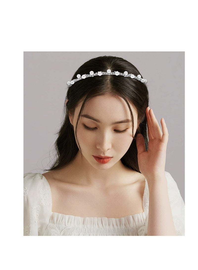 Y&D 2 Pcs Pearl Headband, White Fashion Alloy Rhinestones Hairbands, Perfect for Weddings and Special Occasions (Gold, Silver) - Image 4