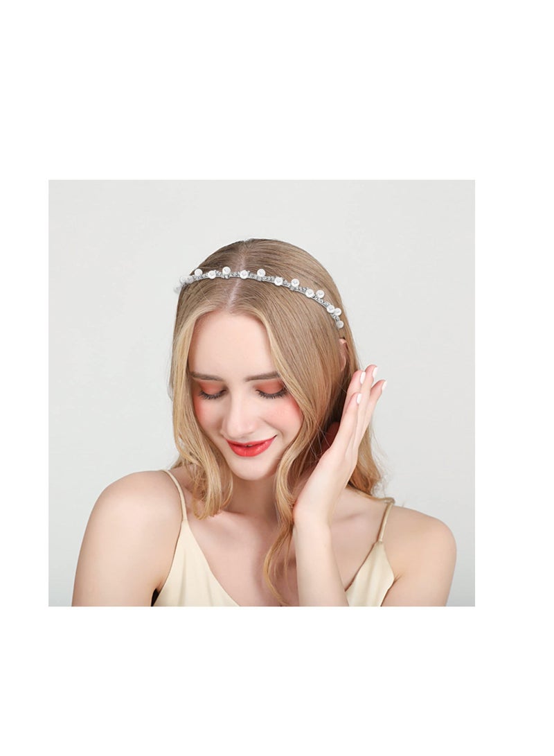 Y&D 2 Pcs Pearl Headband, White Fashion Alloy Rhinestones Hairbands, Perfect for Weddings and Special Occasions (Gold, Silver) - Image 3